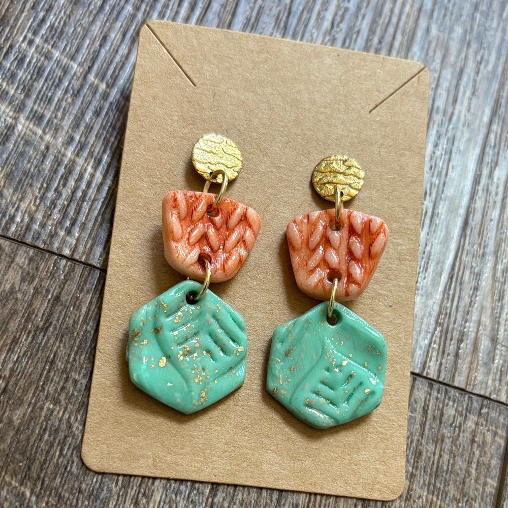 Handmade Gold, Coral & Turquoise Drop Earrings
